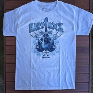 Hard Rock Casino Cafe Rockford White T-Shirt with Guitar Medium